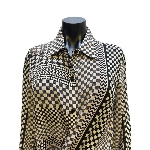 NWT Le Superbe Black & White Checked Silk Button-up Dress Size 6 - Picture 3 of 8